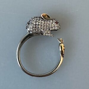 EASTER SALE Rabbit Bunny adjustable Ring Shiny Rhinestone Crystal Silver 925